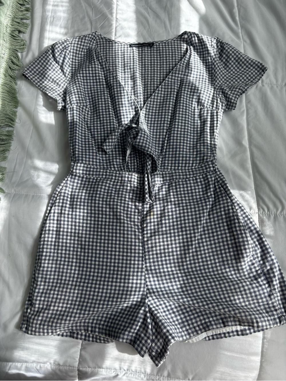 Abercrombie & Fitch Black and White Gingham Tie-Front Romper